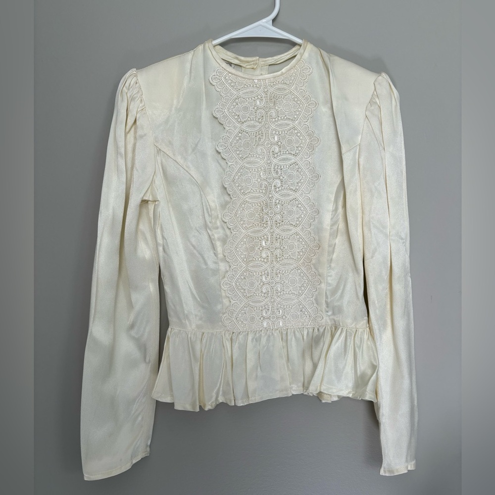Gunne Sax Ivory Satin Blouse Vintage 1980’s